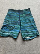 Prana Board Shorts UPF 50 Stretch Men  s 30 Blue Green 9  Swim Trunks