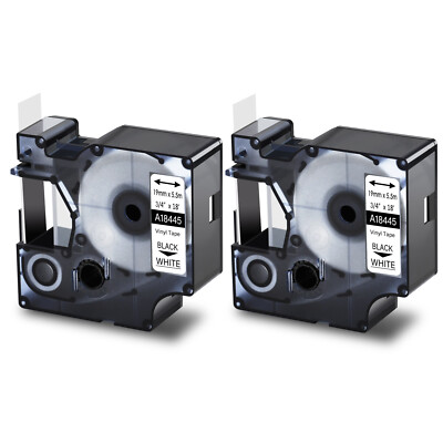 2PK 18445 Black on White IND Vinyl Label 19mm for DYMO Rhino 5000 6000 Tape