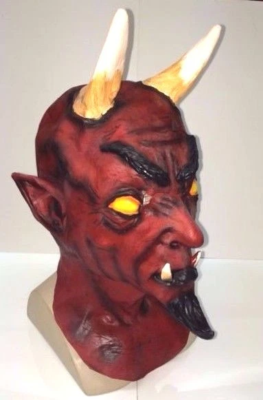 Evil Demon Red Devil Mask Halloween Hellfire Club Fancy Dress Costume Short Horn - Image 2 of 3