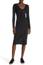 NWT Threads & States Twist Front Long Sleeve Sweater Dress Black Gray Size Large