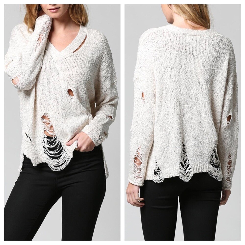 Fate by LFD Distressed Sweater Large 