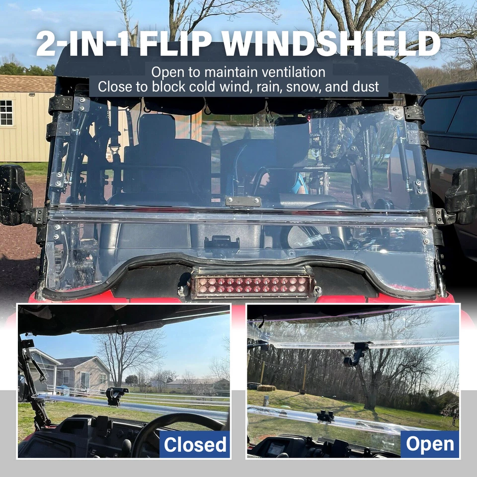Front Scratch Resistant Flip Windshield Clear For 2014-2025 Honda Pioneer 700 4 - Image 4 of 4
