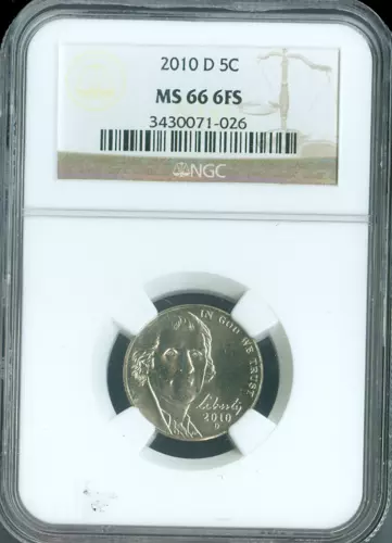 2010 D Jefferson Nickel 5C NGC MS66 FS Quality