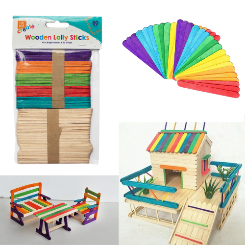 Wooden Lolly Pop Sticks - 80 Pack Ice Natural Colour Bright Lollipop Arts Crafts