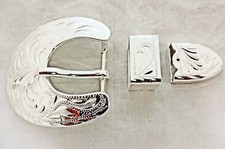 Oklahoma 3 Piece Buckle Set Hansen Western Silver Plate Horse Tack San Diego New