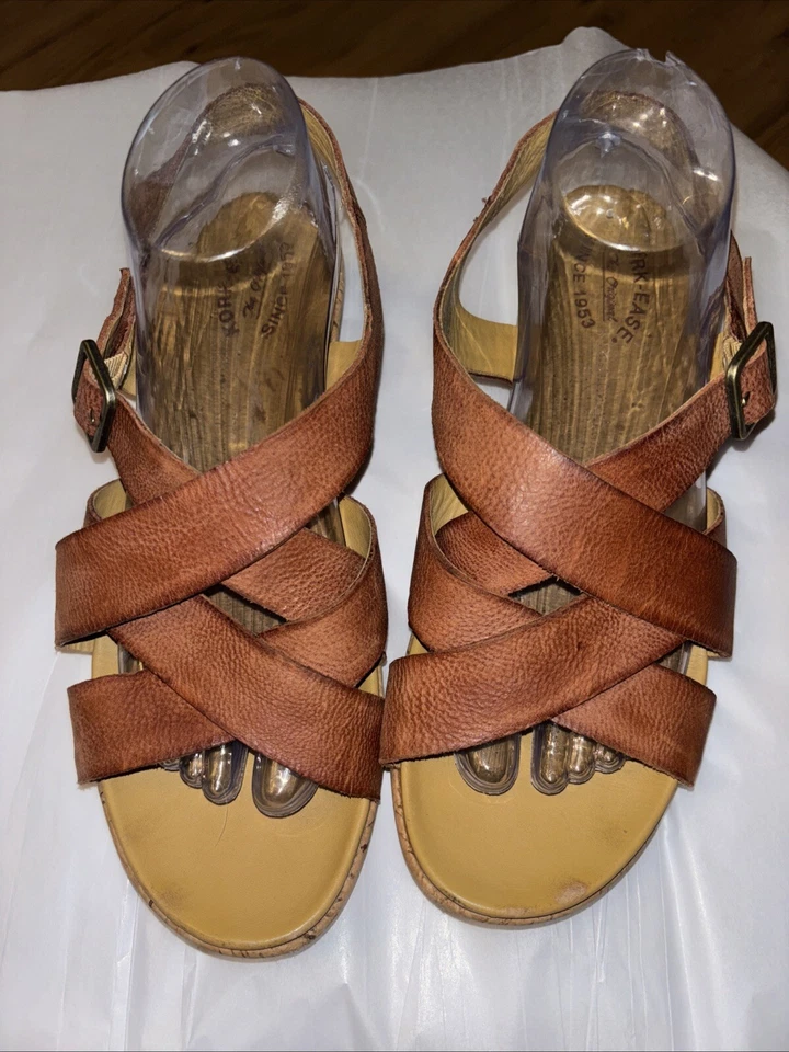 Sandálias anabela de cortiça plataforma de cortiça couro Caroleigh tamanho 10 marrom ferrugem - Imagem 2 de 4
