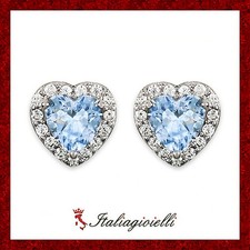 Romantici Orecchini Cuore Acquamarina in Argento 925 Rodiato Oro Bianco Donna
