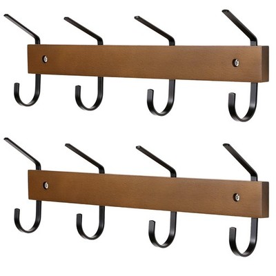2 Pcs Wall Mounted Coat Rack, Wooden Wall Hook with 4 Hooks, 13.4 inches Coat...