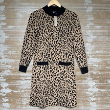 J. Crew NWT Mock Neck Sweater Dress Leopard Animal Print Preppy Womens XXS