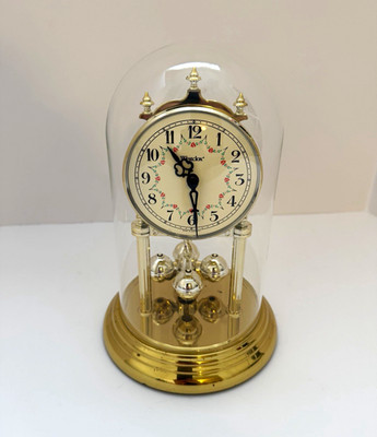 Vintage Westclox Anniversary Clock Glass Dome Floral Dial Made Germany 70s-90s