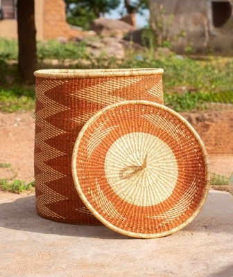 Handmade Nursery Laundry Basket with Lid Bolga Woven Toy Storage Hamper African