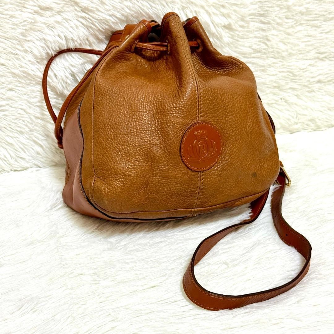 FENDI Vintage Brown Leather Drawstring Bucket Shoulder Bag Retro Style