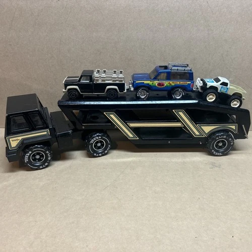 70s Mighty Tonka Metal Car Carrier Black with 3 rigs