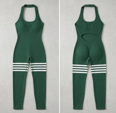 Green Ribbed Seamless One Shoulder Cutout Bodysuit Striped Tummy Control NWT M
