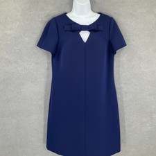 Anne Klein Navy Blue Dress Size 10 Bow Neckline Sleeveless Lined Career