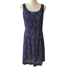LOFT Blue & Black Velvet Sleeveless Fit & Flare Dress Size 4