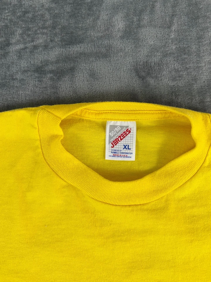 Vintage Jerzees T-Shirt XL Solid Yellow Single Stitch USA Made 50/50 Blank Tee - Image 4 of 4