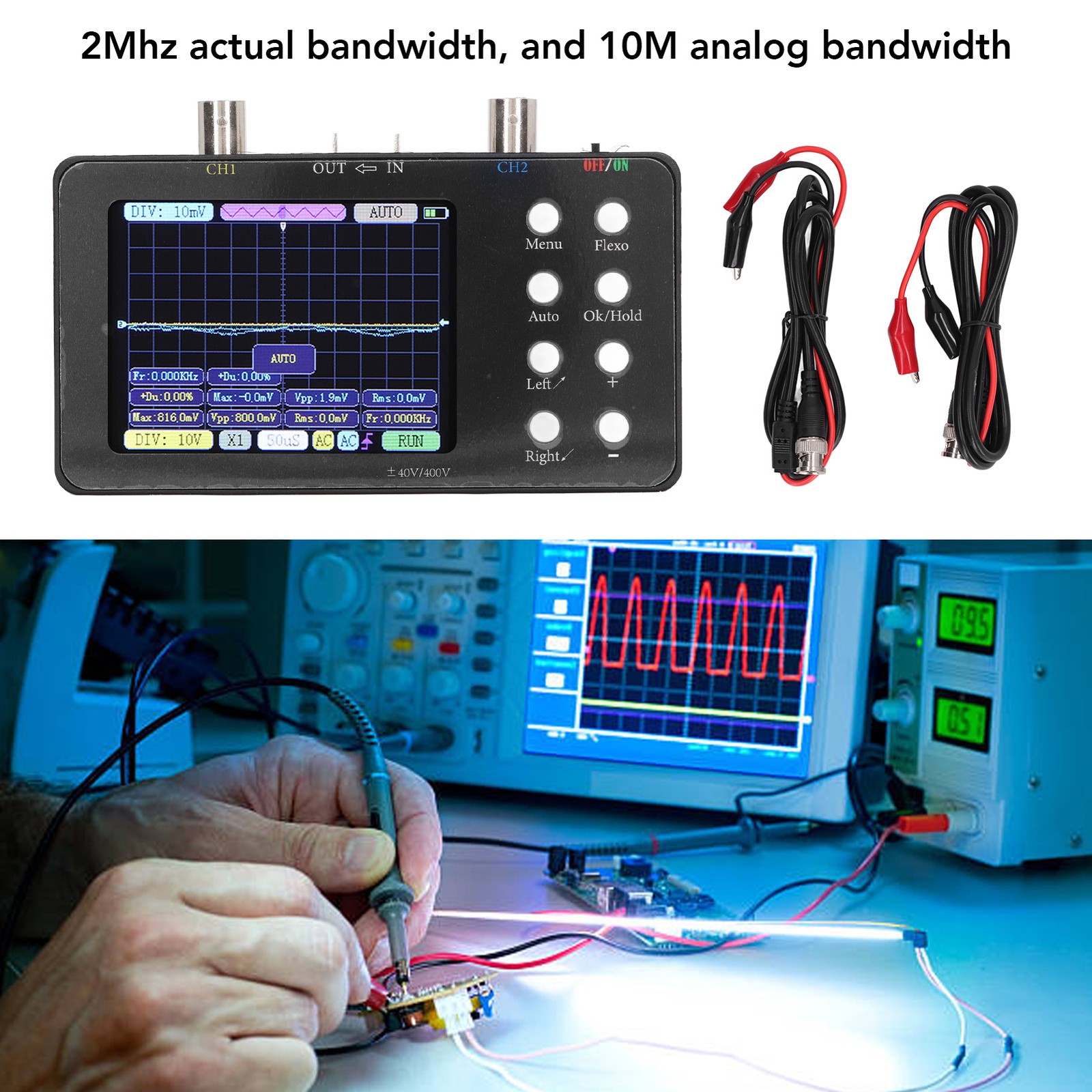 Portable Digital Oscilloscope With 2Mhz Bandwidth For Measuring Analog Signals☜