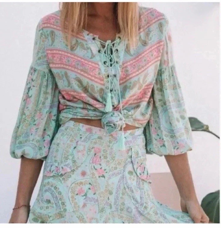 NWT SPELL City lights Blouse in Indigo ~XS