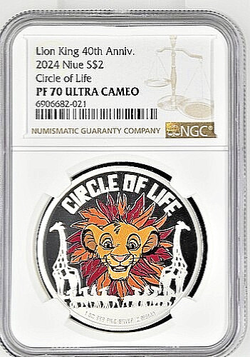 2024 Niue $2 DISNEY Lion King Circle of Life 30th Anniv NGC PF70 - Pop 7 🐅🦏