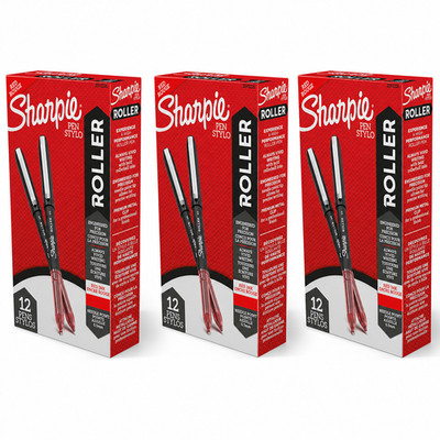 3 X RED Sharpie Rollerball Pen, Needle Point (0.5mm) Precision Pen, Red, 12 Ct