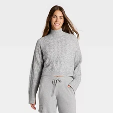 Women's Mock Neck Cable Knit Sweater - JoyLab Heathered Gray S