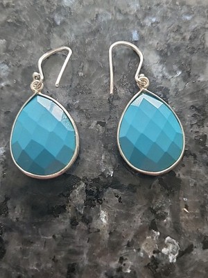 Solid 925 Sterling Silver Pear Shape Turquoise Stone, Earring Junk Drawer Find 