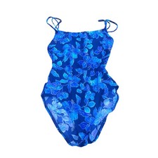 Vintage 90s Speedo Blue Hibiscus Floral One Piece Swimsuit Womens 12 Retro Surf