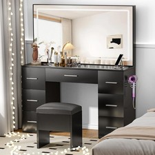 43"/46" Bedroom Vanity with Lighted Mirror Makeup Vanity Desk with Power Outlet