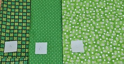 100% Cotton Quilting Fabric - 1-3/8 Yards Total - Shades Of Green