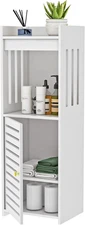 Small Bathroom Storage Cabinet – 4-Tier Narrow Organizer with Door & Open Shelve