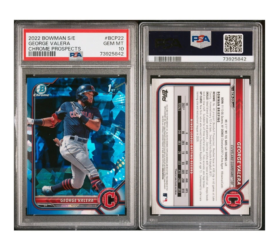 2022 George Valera Bowman Sapphire Edition #BCP-22 Chrome Prospects  (RC) PSA 10 - Image 2 of 4