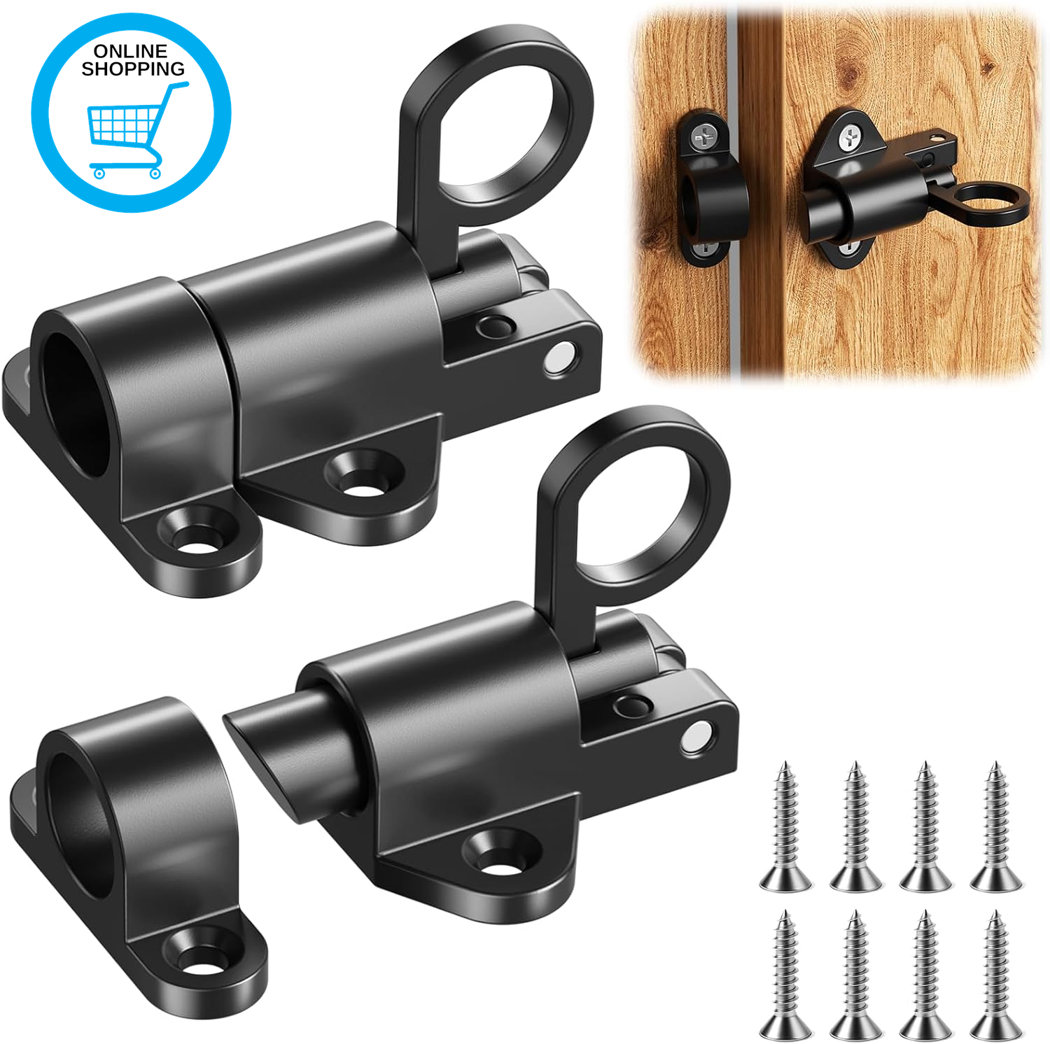 2 Pcs Door Bolt Spring Latch, Door Latch Black, Gate Bolts for Wooden Gates, Lat