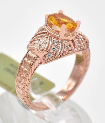 ECHTER 1,90 kt GELBER TOPAS & WEISSER SAPHIR RING 14K ROSÉVERGOLDET - NEU MIT ETIKETT