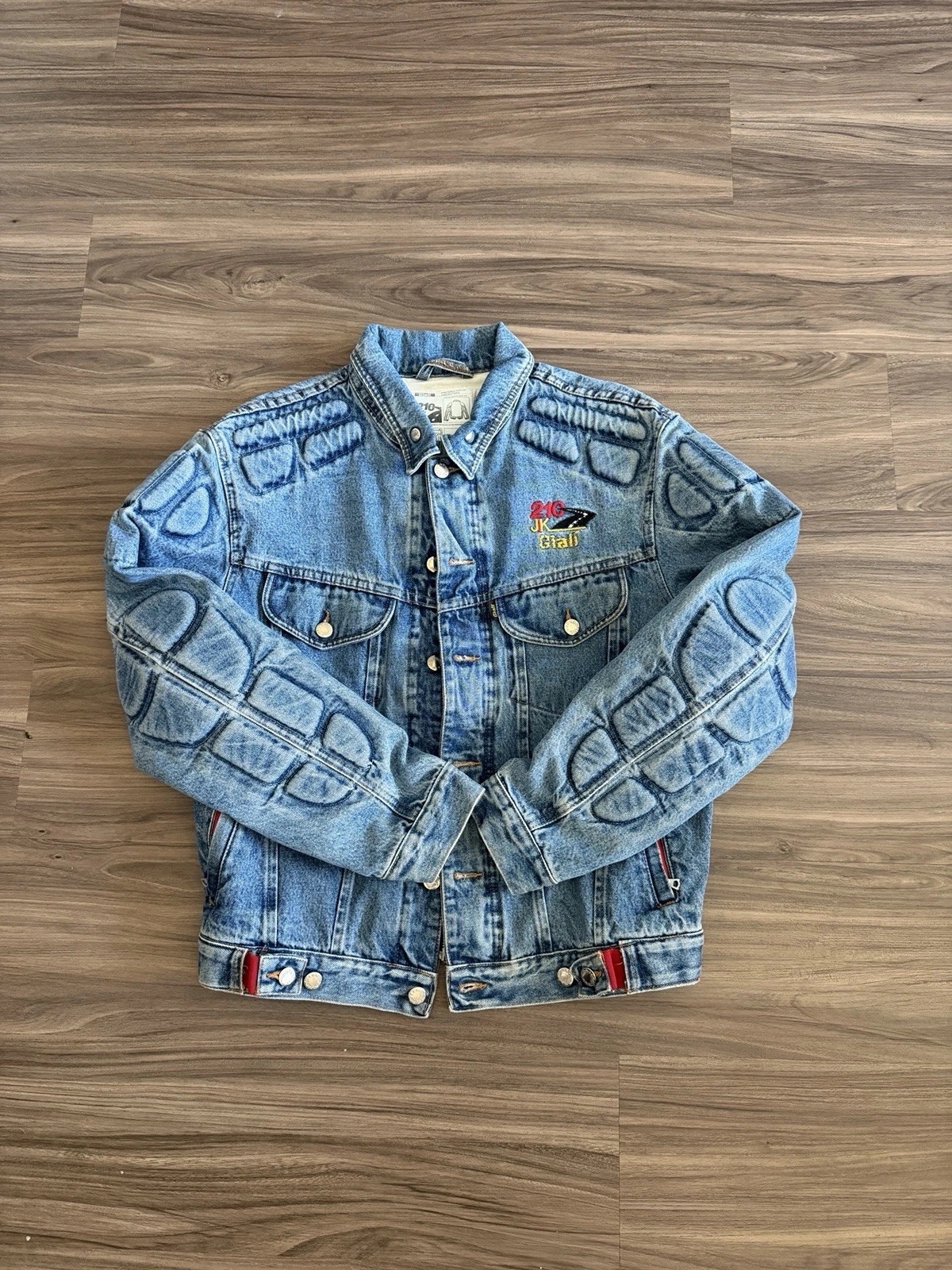 Men's Vintage Giali 21C Denim Padded Motorcycle Jacket Size M-L Drake