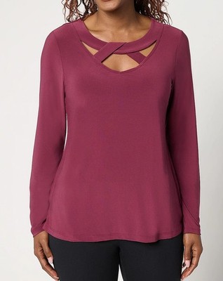 Attitudes by Renee Como Jersey Crossover Neck Top - Zinfandel - Medium