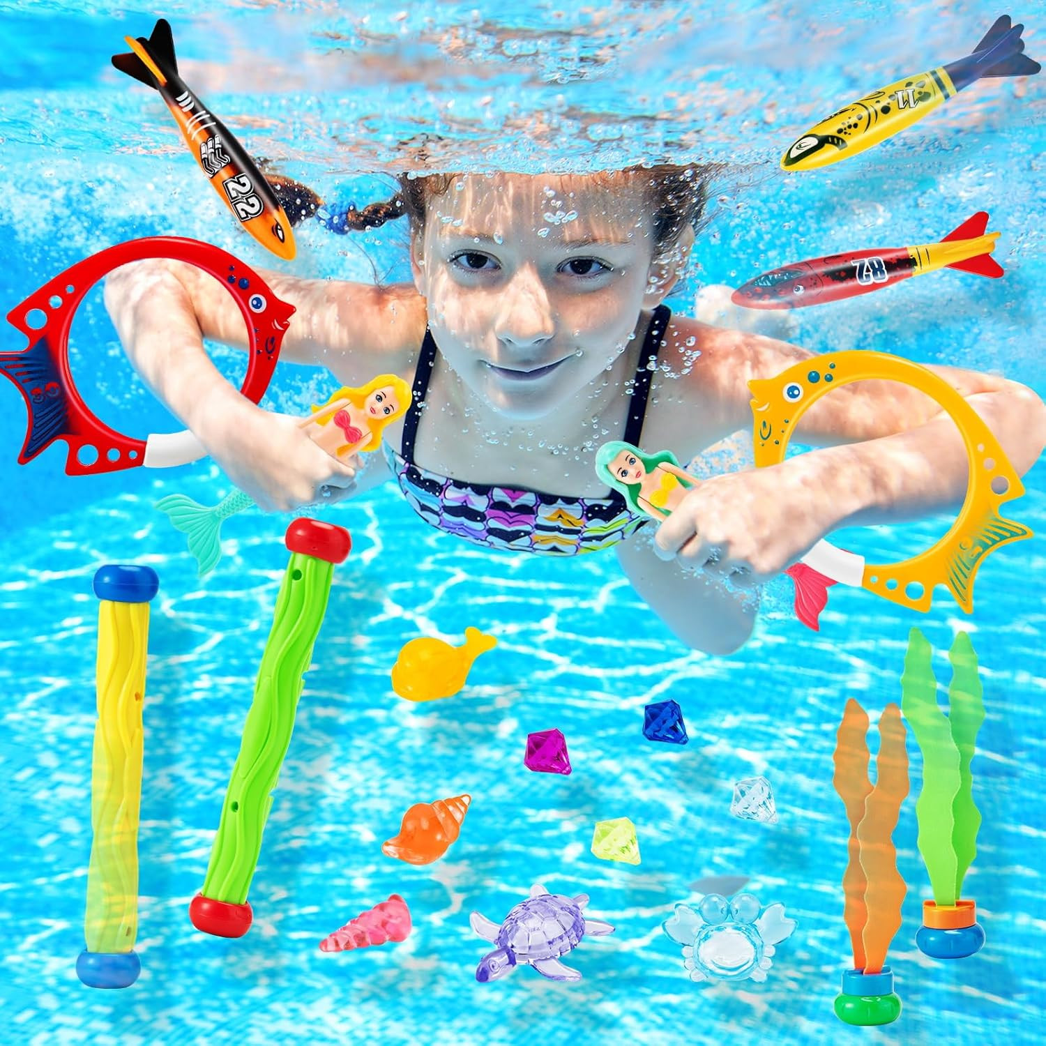 Giocattoli Da Immersione, 24 Pezzi Giochi Piscina Bambini, Immersioni per Nuoto foto 3