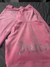 Juicy Couture Pink Velour 2-Piece Tracksuit Zip Hoodie Pants Women SIZE LARGE