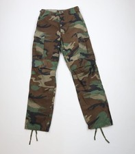 Vintage 80s Military Mens Small Long Faded Woodland Camouflage Cargo Pants USA
