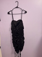 Black Ruched Satin Bodycon Mini Dress Strappy Sleeveless Party Cocktail
