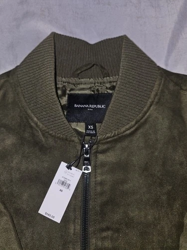 Banana Republic Factory Men's Dark Olive Vegan Suede Bomber Jacket XS image 3