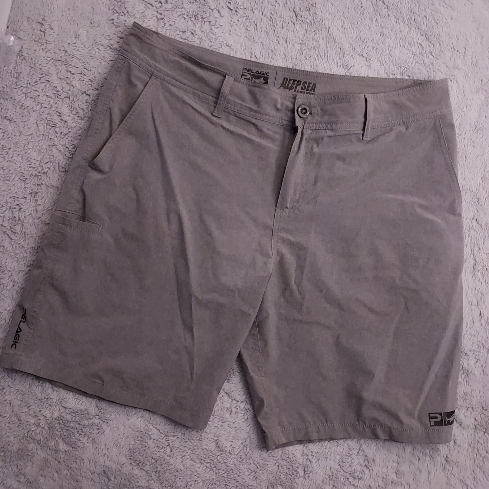 Pelagic Shorts Mens 38 Deep Sea Hybrid Performance Fishing Gray Swim Beach READ