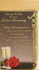 9"×6"size Golden wedding anniversary card.3 Fold.Gold Embossing.Long Verse.