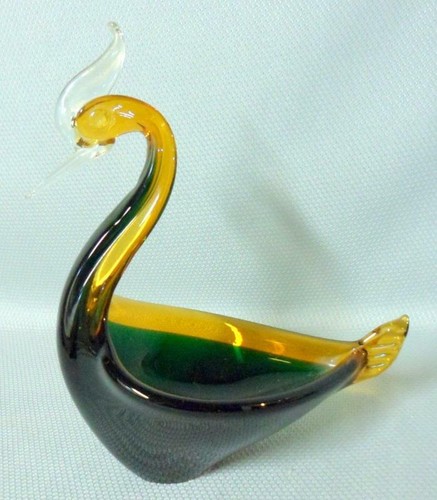 Murano Sommerso Mandruzzato Italian Art Glass Swan Bowl - Picture 4 of 9