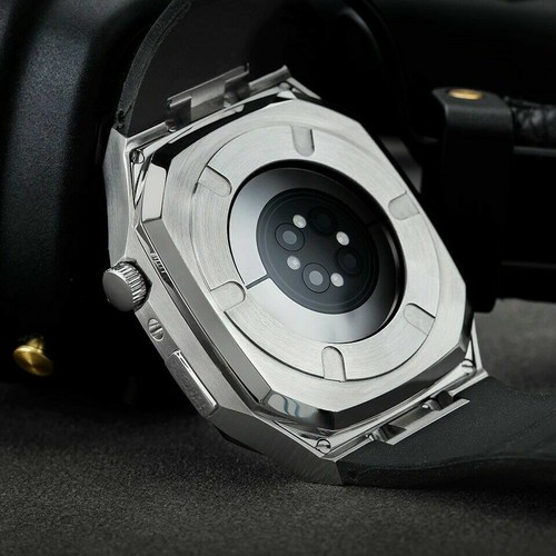 Kit MOD Cinturino Gomma Cassa Acciaio Inox per Apple Watch 9/8/7/6/5 41/45mm 44mm - Foto 8 di 34