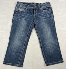 Miss Me Signature Capri Jeans Size 30 Embellished Back Flap Blue JP5002CP-22