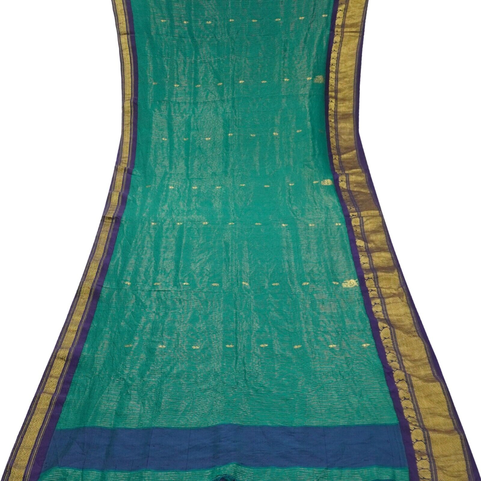 Vintage Green Sarees 100% Pure Silk Full Zari Wor… - image 2