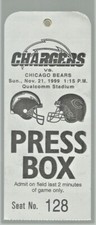 11/21/99  CHARGERS V BEARS  PRESS BOX PASS  NM  LES GROBSTEIN FIND  CHICAGO ICON