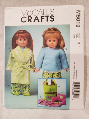 McCall's Sewing Pattern M5019 18''  Doll Amer Girl PJs  Sleeping Slippers UNCUT
