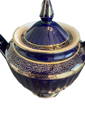 Vintage Hall Pottery Los Angeles Pattern #083 Cobalt Blue 6 Cup Teapot 1940s